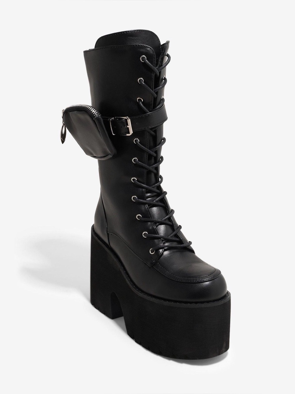 Black Pouch Lace-Up Platform Boots